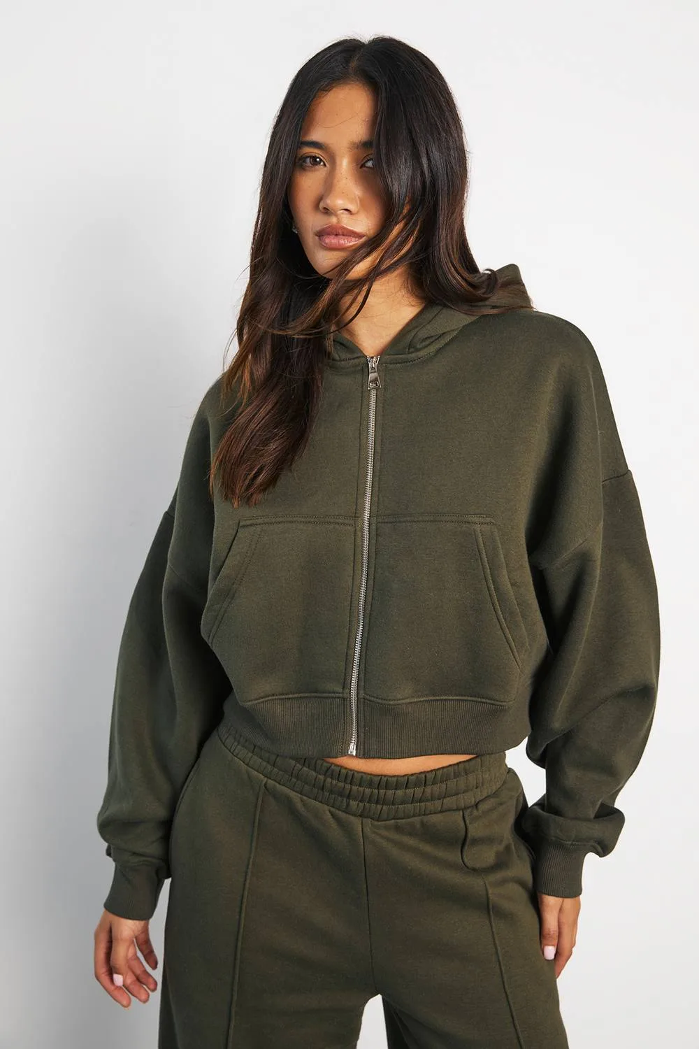 Boxy Balloon Sleeve Oversized Zip Through Hoodie