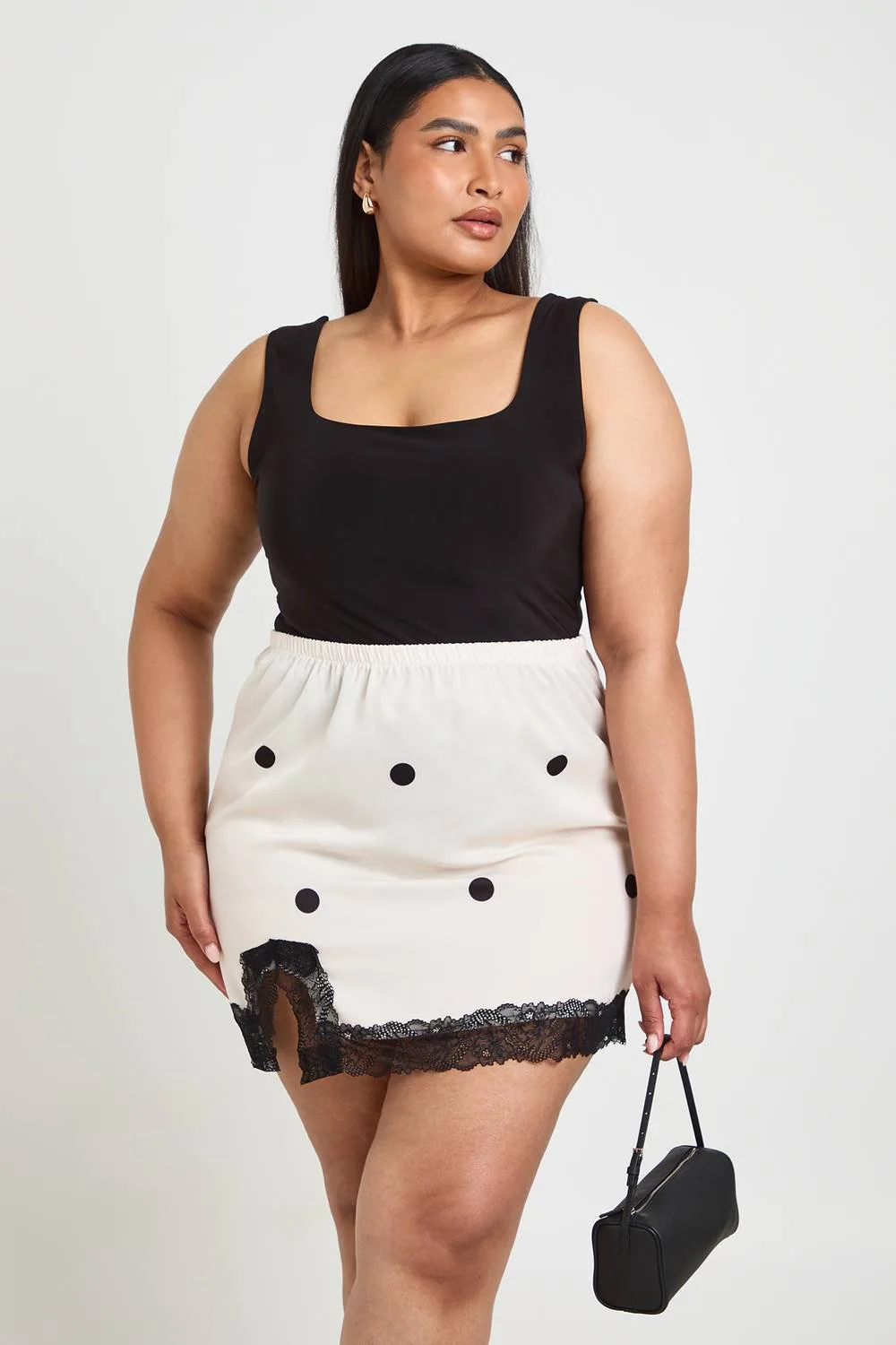 Polka Dot Satin Lace Trim Mini Skirt by boohoo