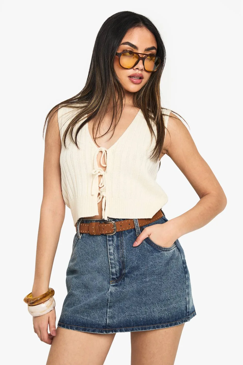 Knitted Tie Detail Waistcoat by boohoo