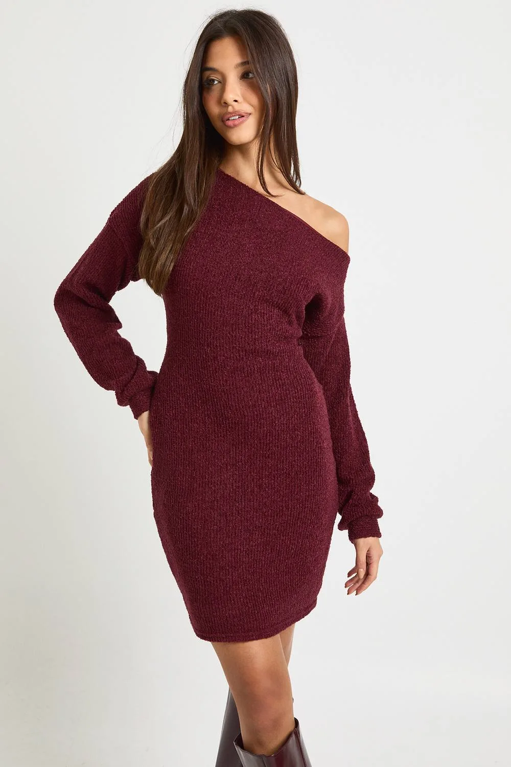Textured Asymmetric Slouchy Mini Dress