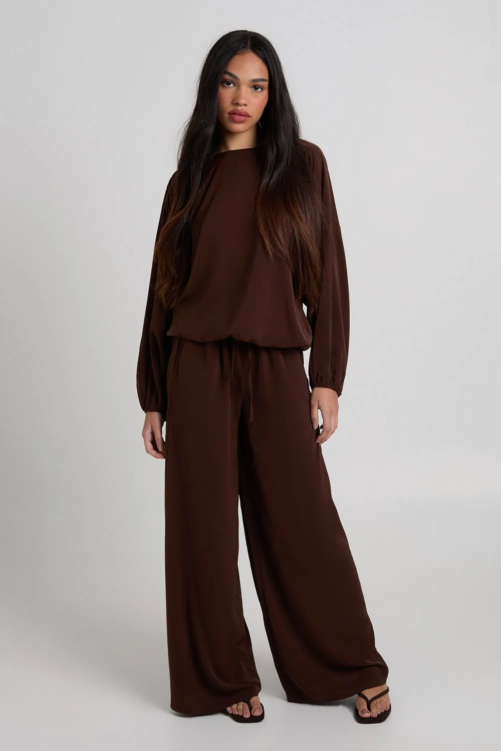 Woven Crepe Balloon Top & Wide Leg Trouser Co-Ord by boohoo