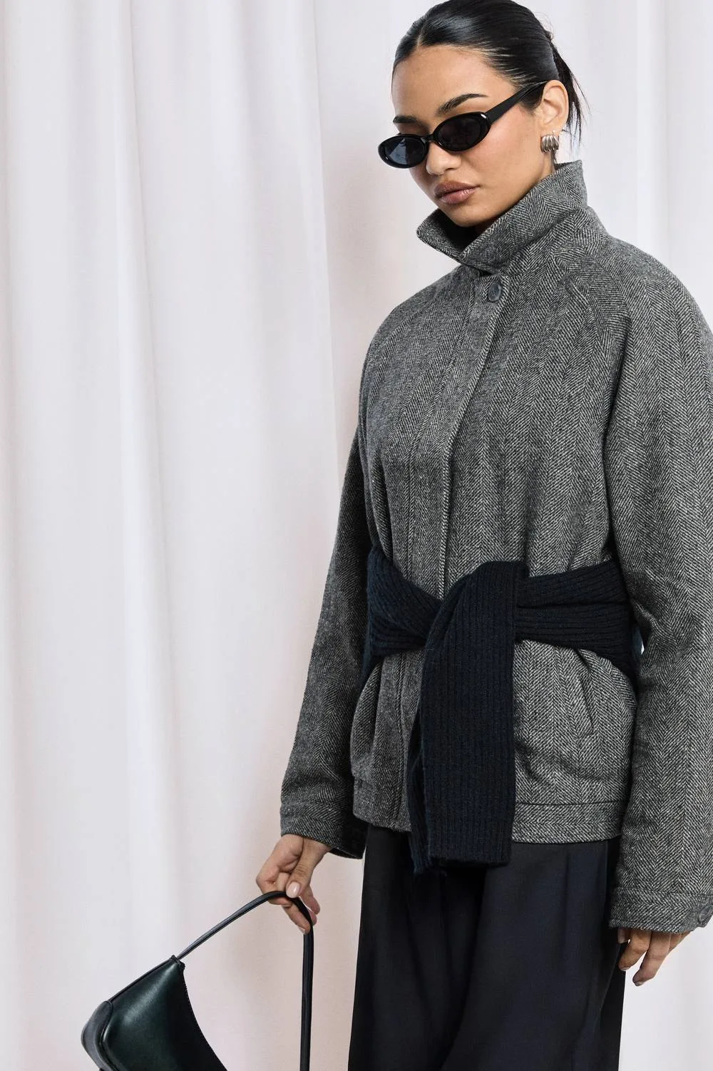Herringbone Wool Blend Zip Front Jacket by boohoo