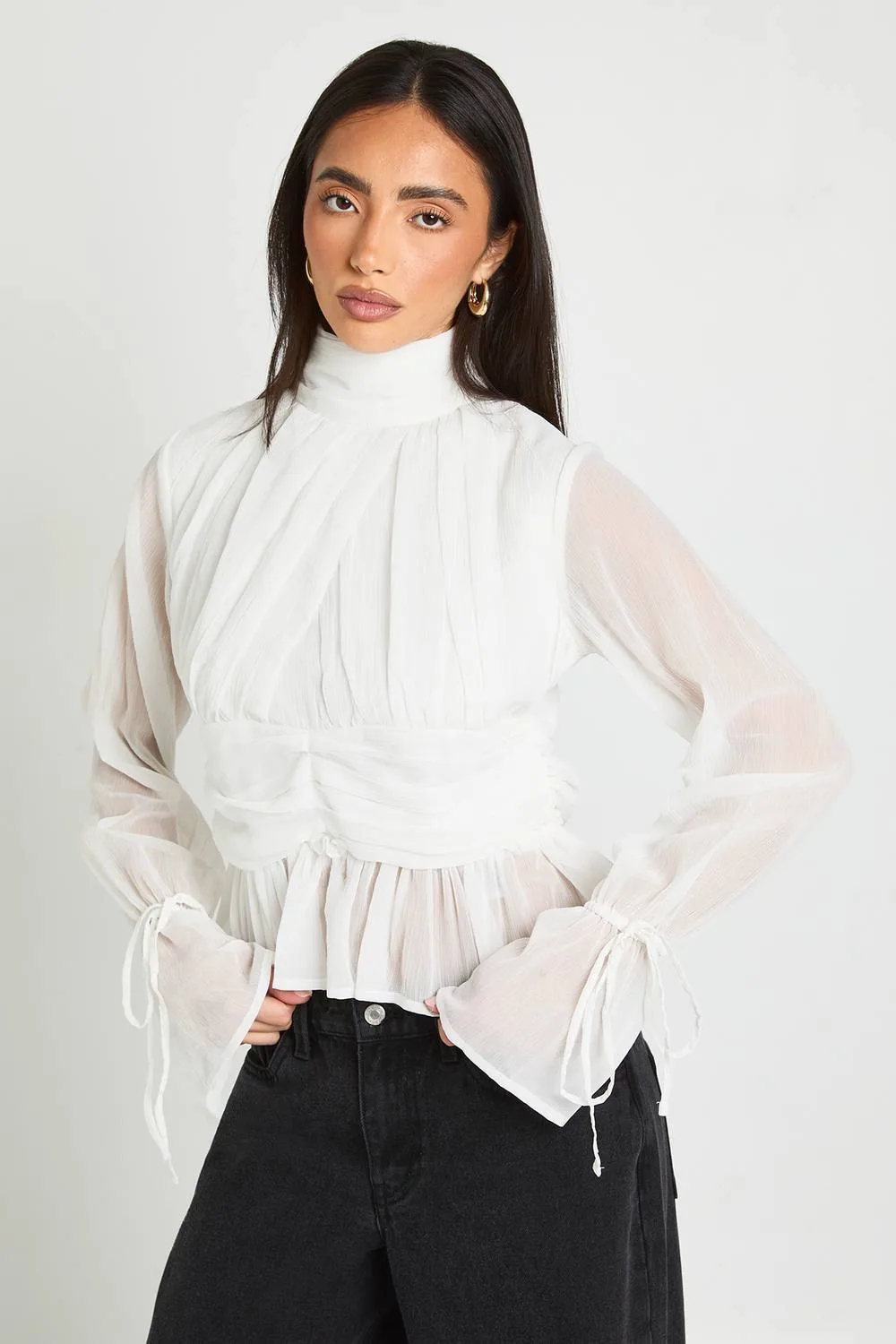 Gathered Blouson Sleeve Blouse by boohoo