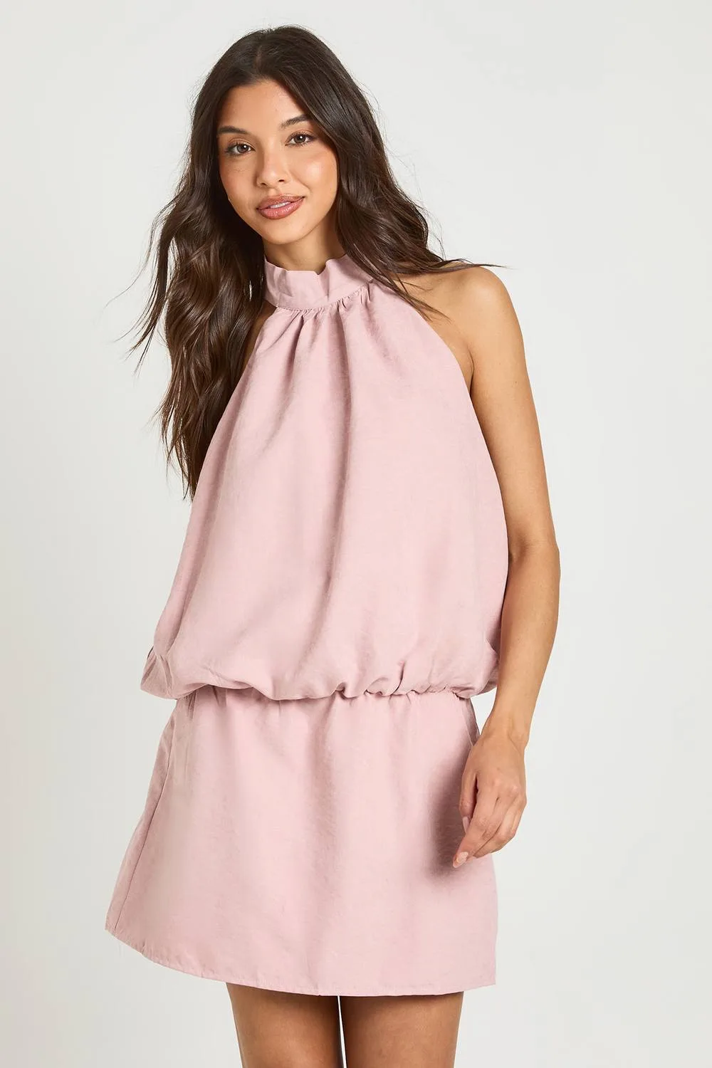 Textured Halterneck Blouson Mini Dress by boohoo