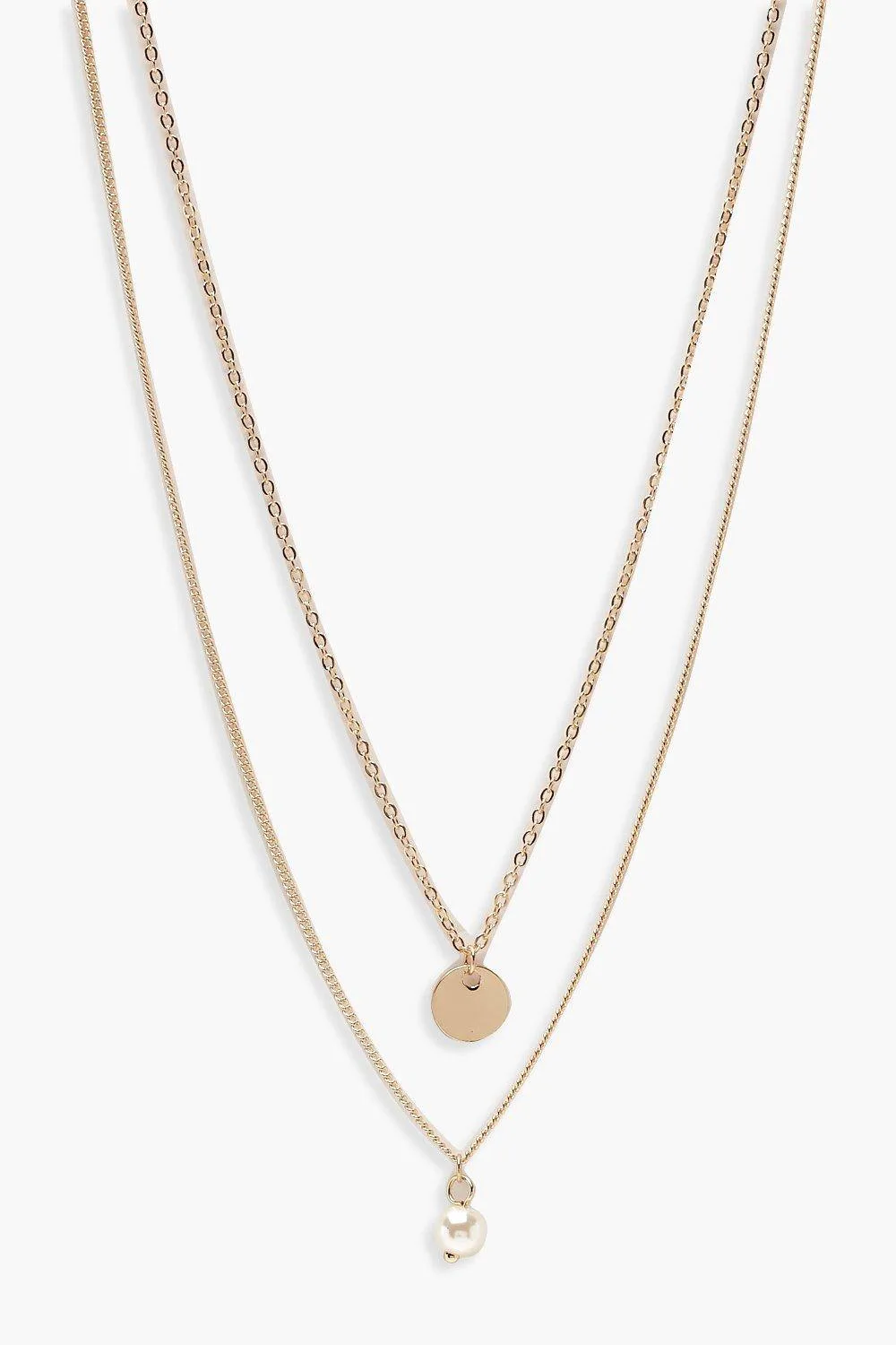 Circle & Pearl Simple Layered Necklace by boohoo