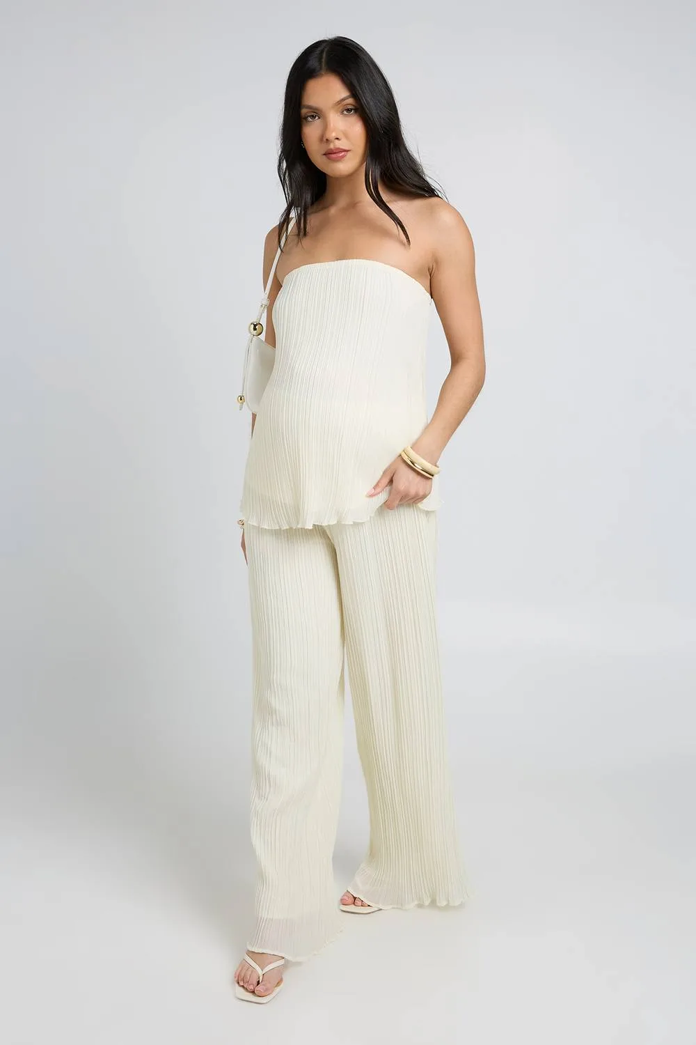 Maternity Plisse Wide Leg Trousers by boohoo