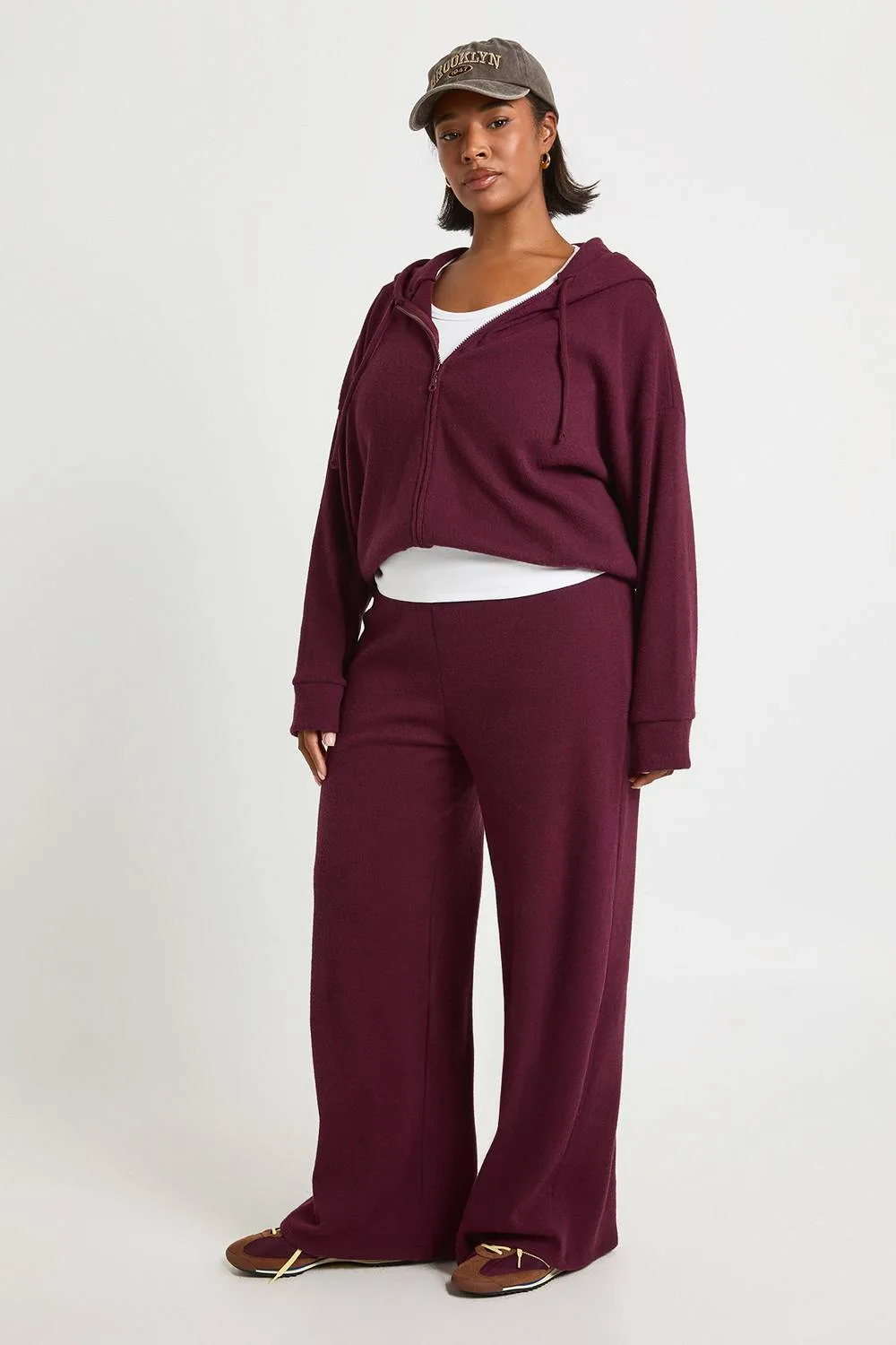 Knitted Rib Wide Leg Jogger Pants by boohoo