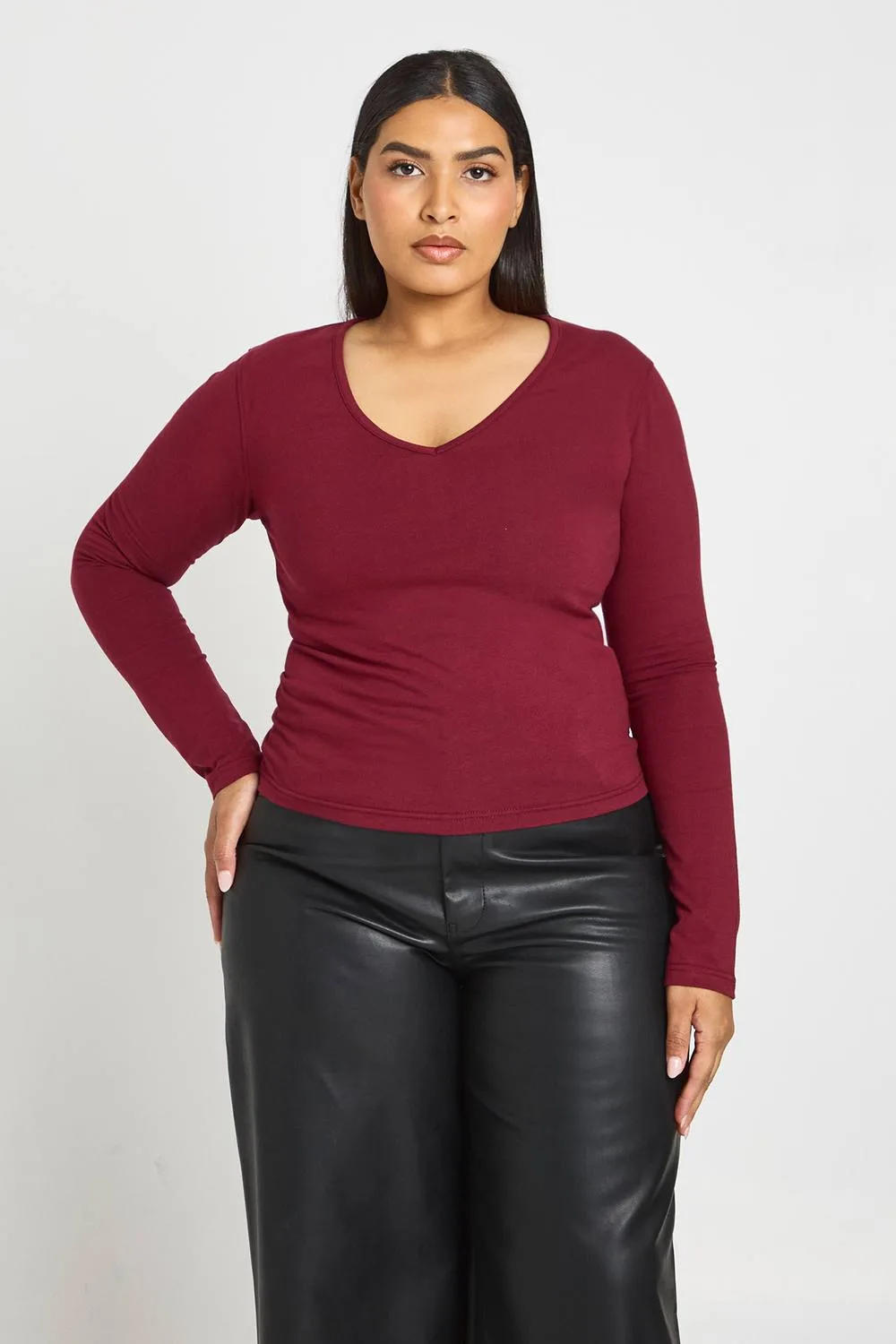 Deep V Neck Long Sleeve Fitted Top by boohoo