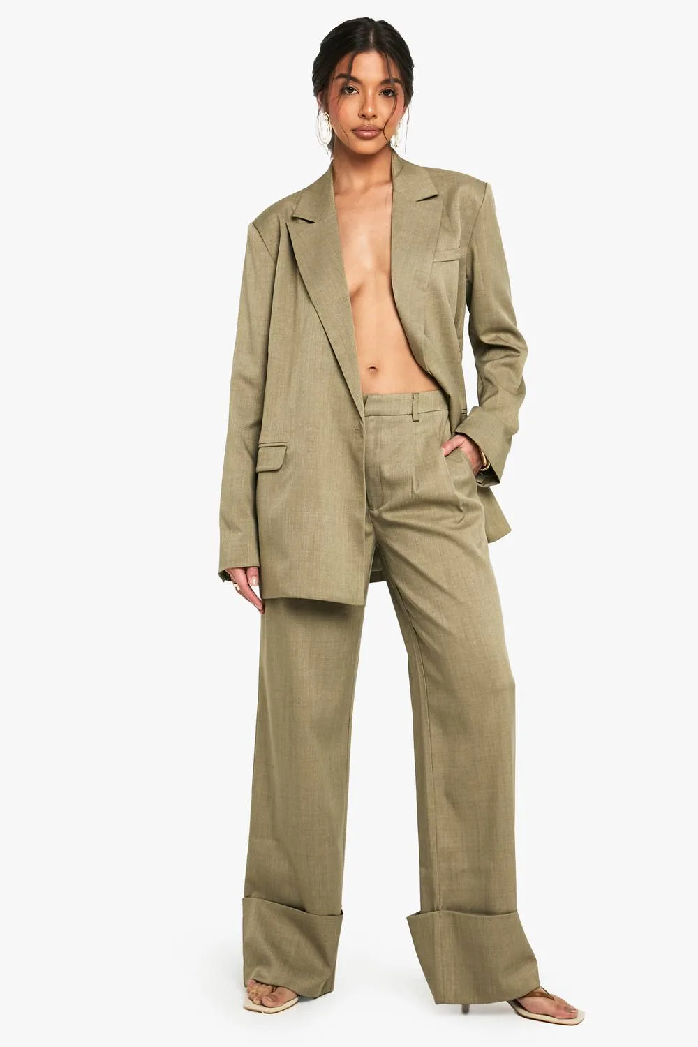 Tailored Woven Turn Up Hem Wide Leg Trouser by boohoo