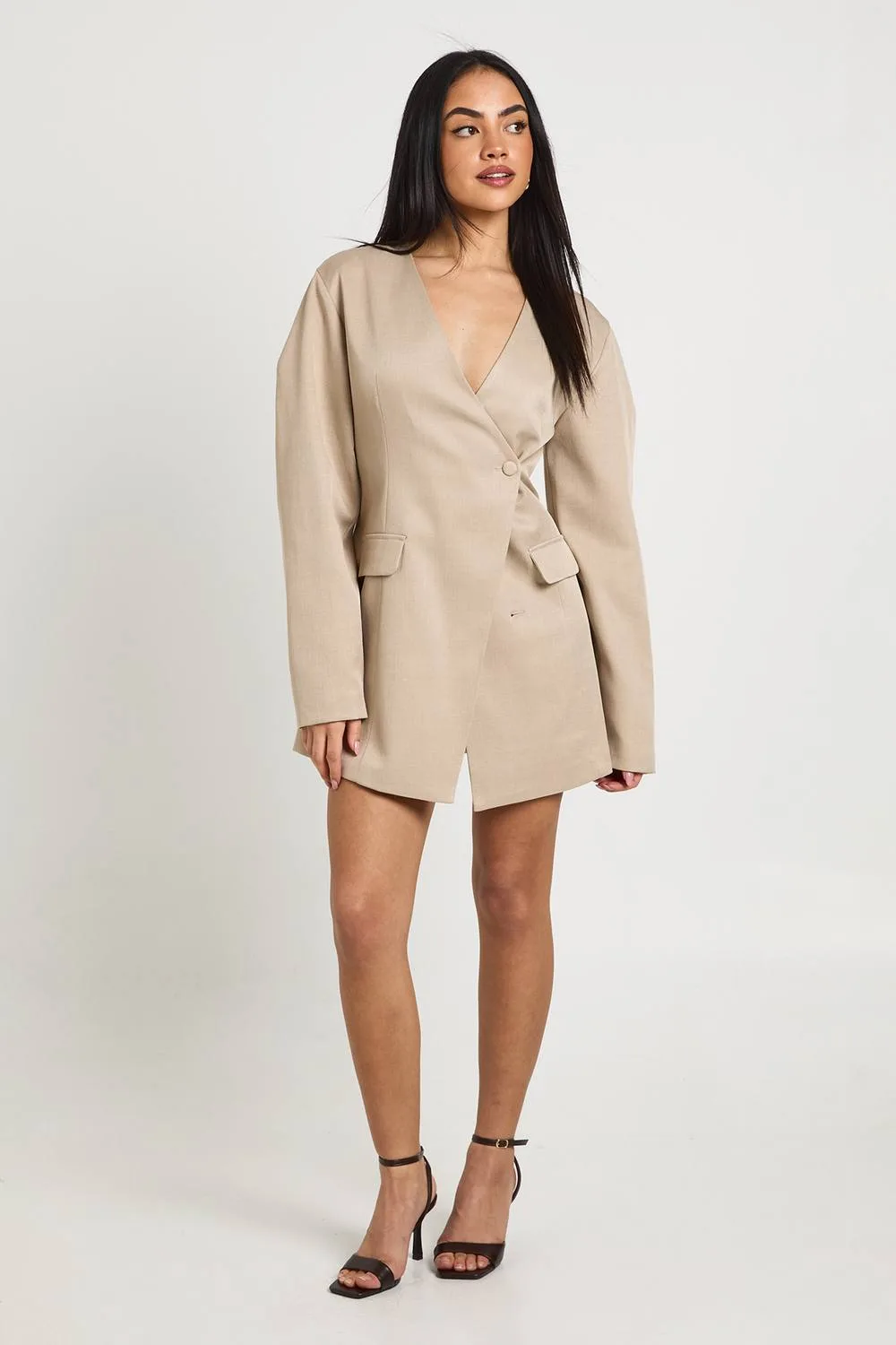 Barrell Sleeve Button Front Blazer Dress by boohoo