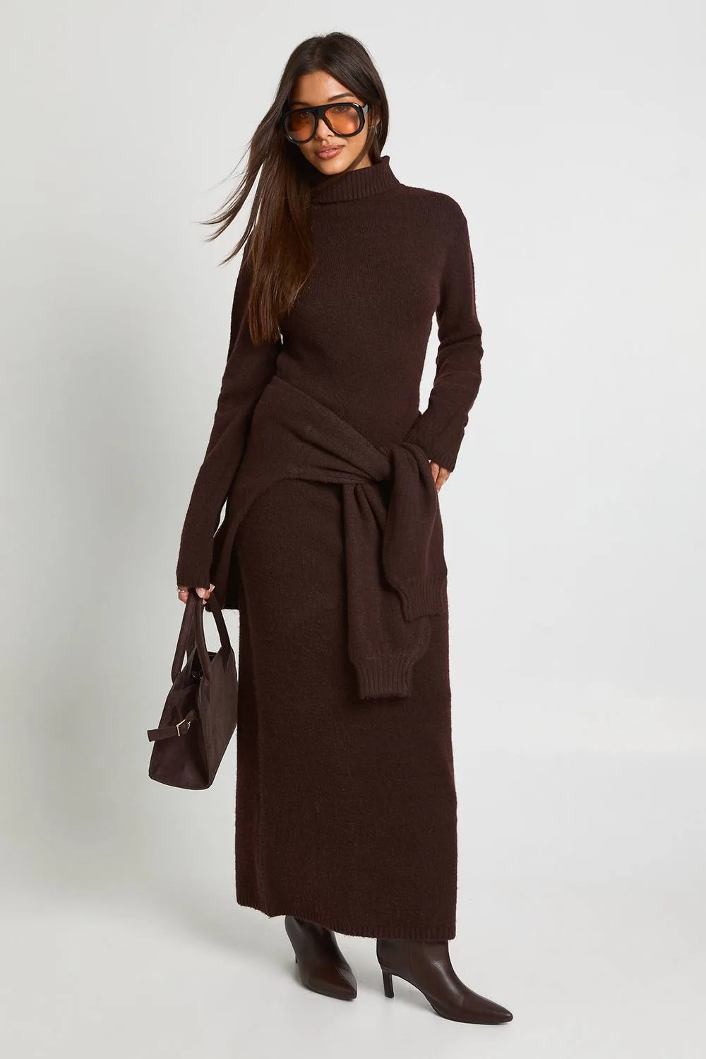Roll Neck Super Soft Knitted Maxi Dress by boohoo