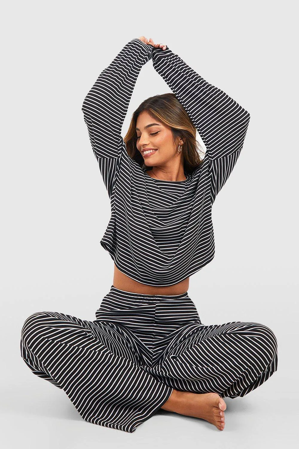 Stripe Long Sleeve Top & Trousers Pyjama Set by boohoo