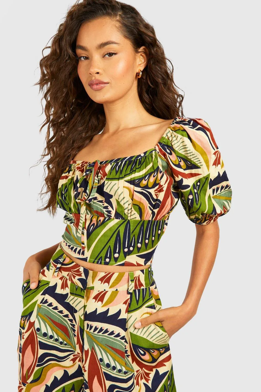 Bohemian Print Linen Look Crop Top by boohoo