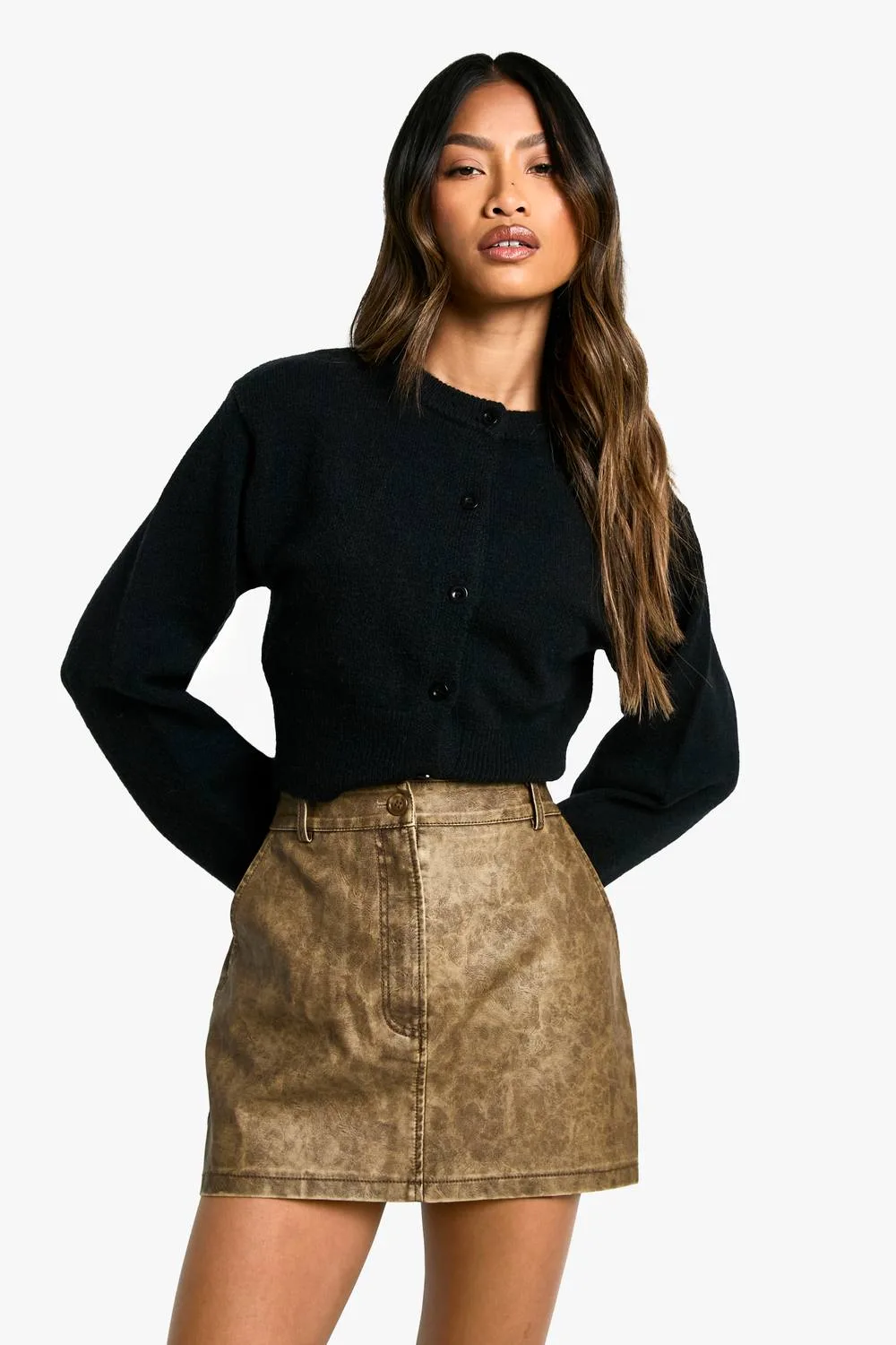 Washed Pu Micro Mini Skirt by boohoo