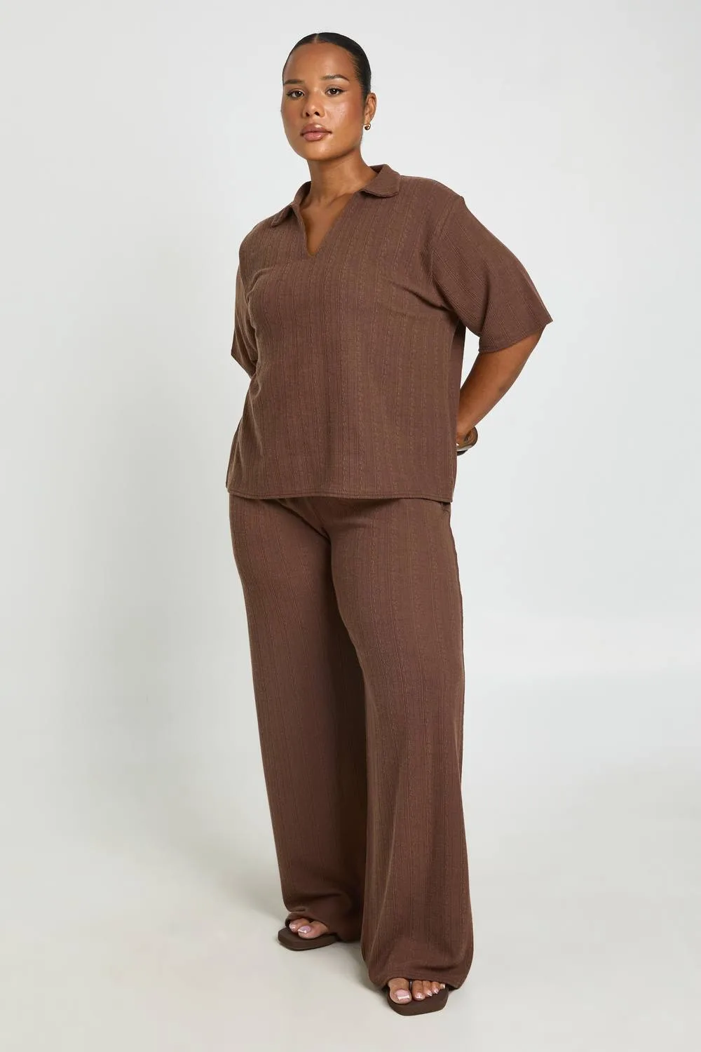 Short Sleeve Collar T-Shirt & Wide Leg Co Ord
