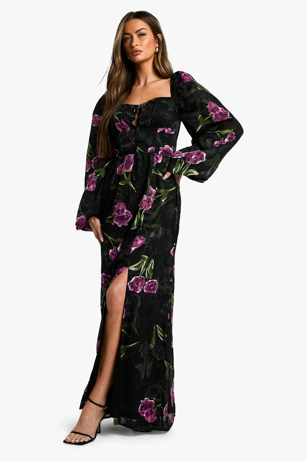 Floral Burnout Milkmaid Maxi Dress by boohoo