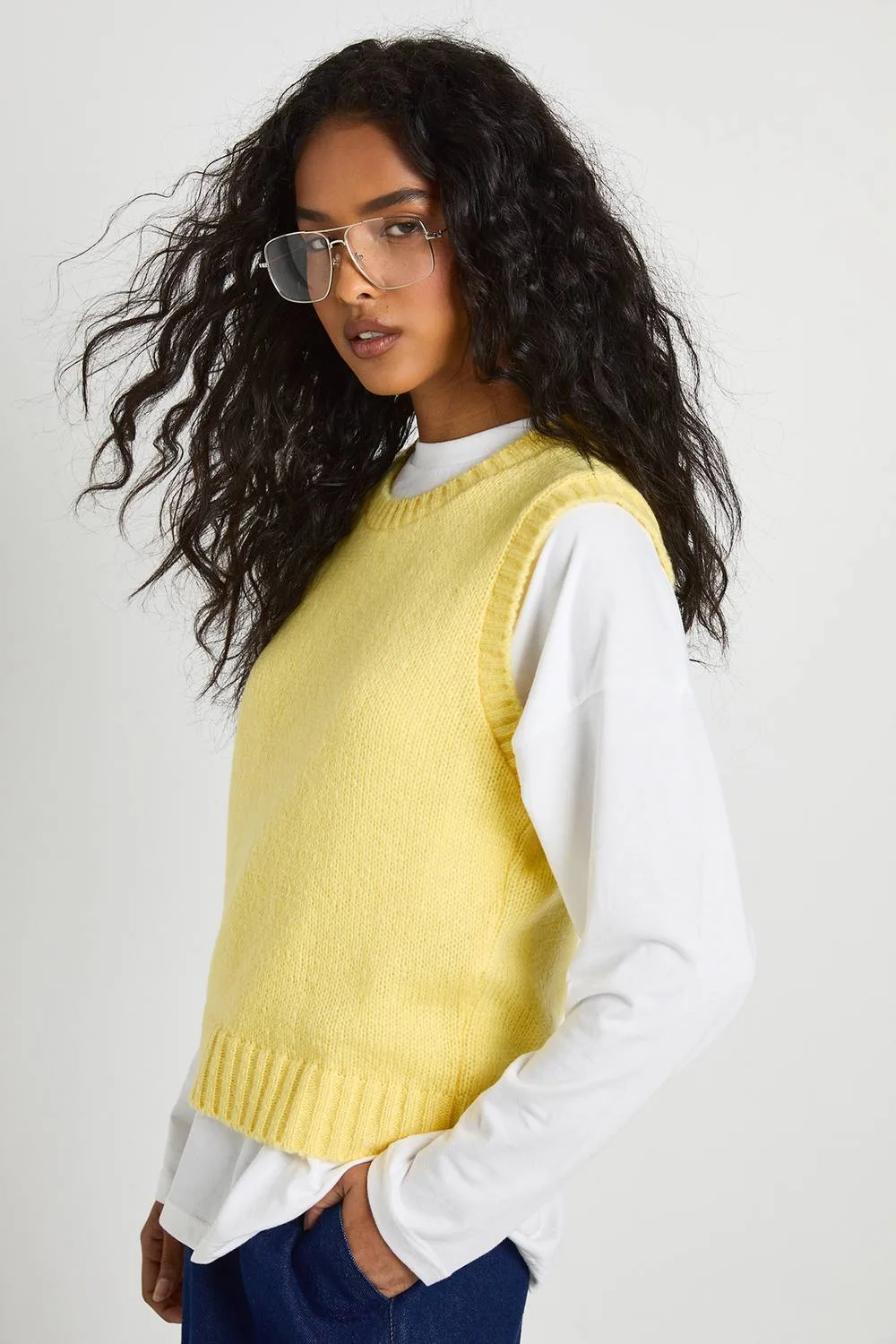 Soft Knit Crew Neck Vest by boohoo