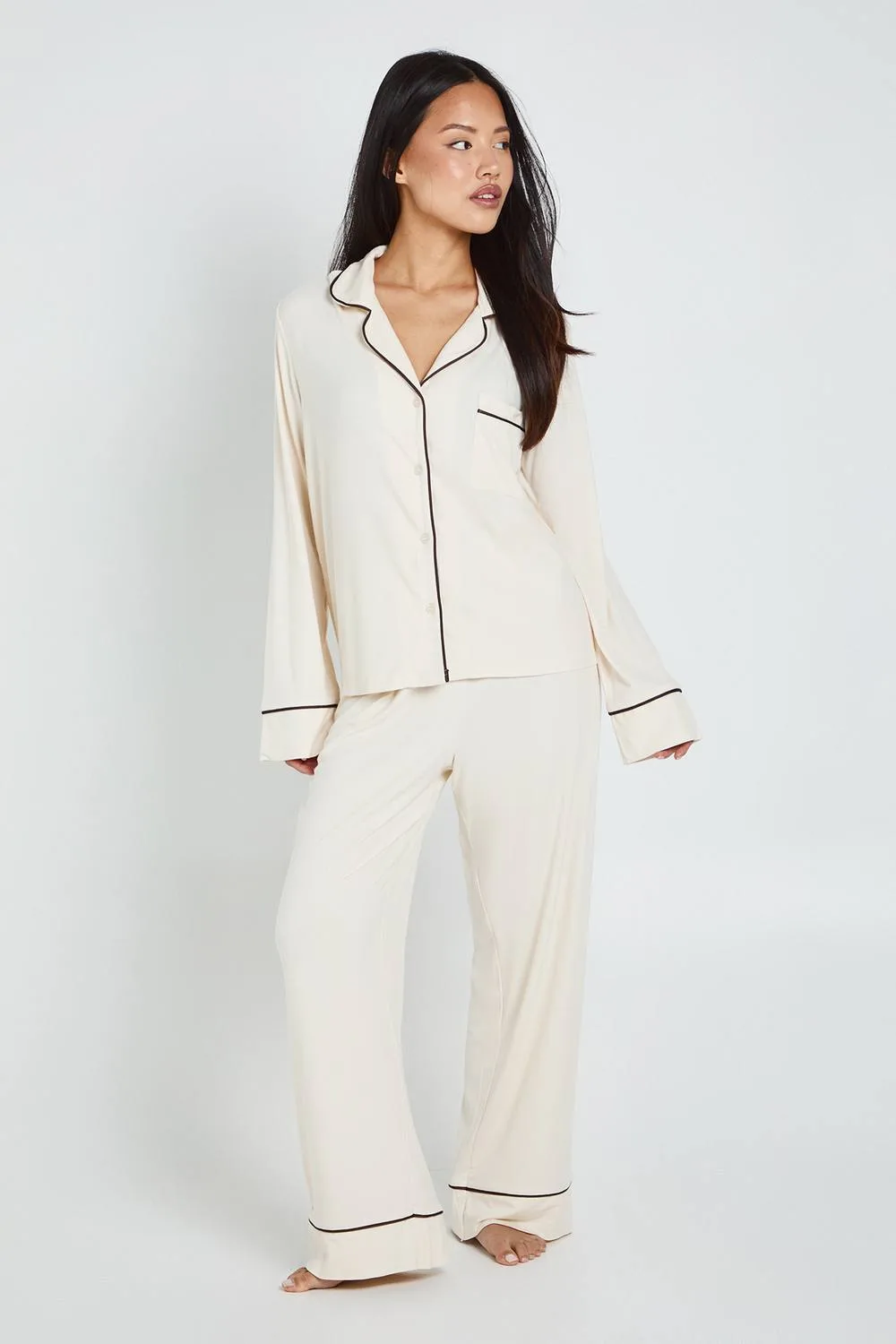 Soft Rib Long Sleeve Shirt & Trouser Pj Set