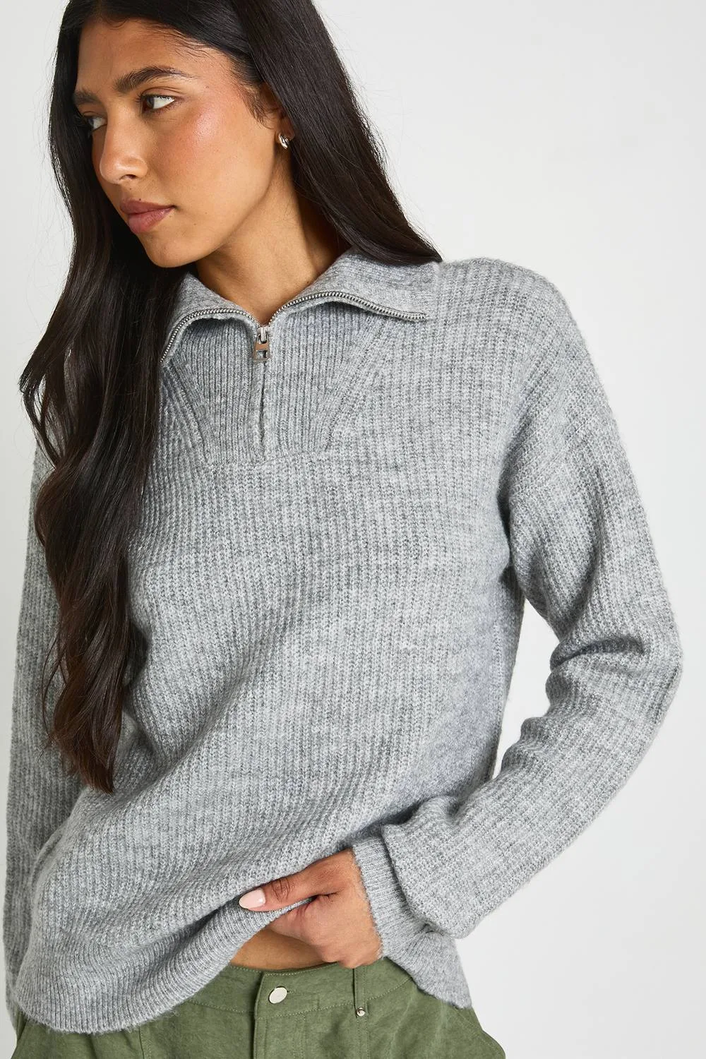 Chunky Knit Oversized Zip Neck Jumper