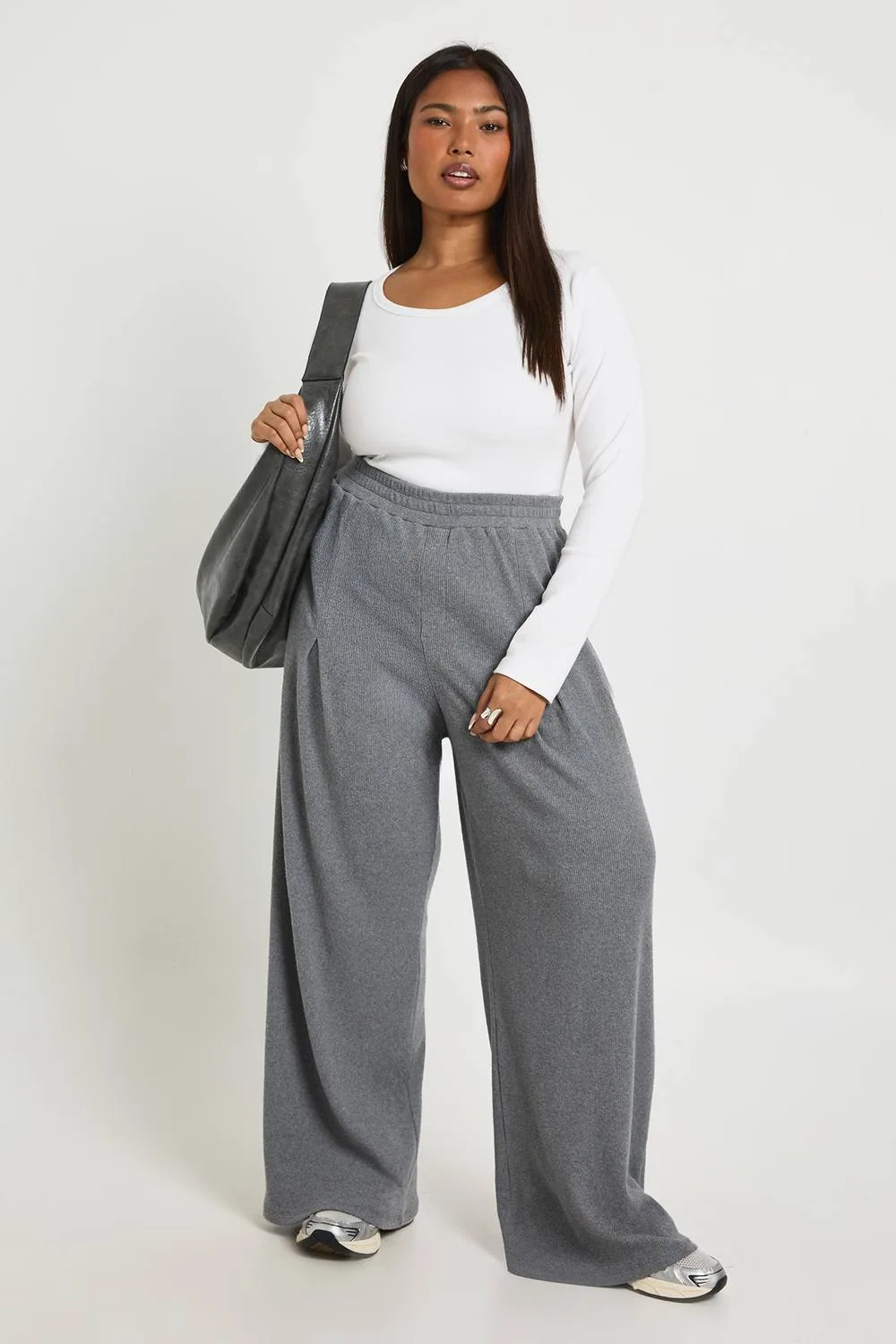 Knitted Cord Wide Leg Pleated Balloon Joggers Pants by boohoo