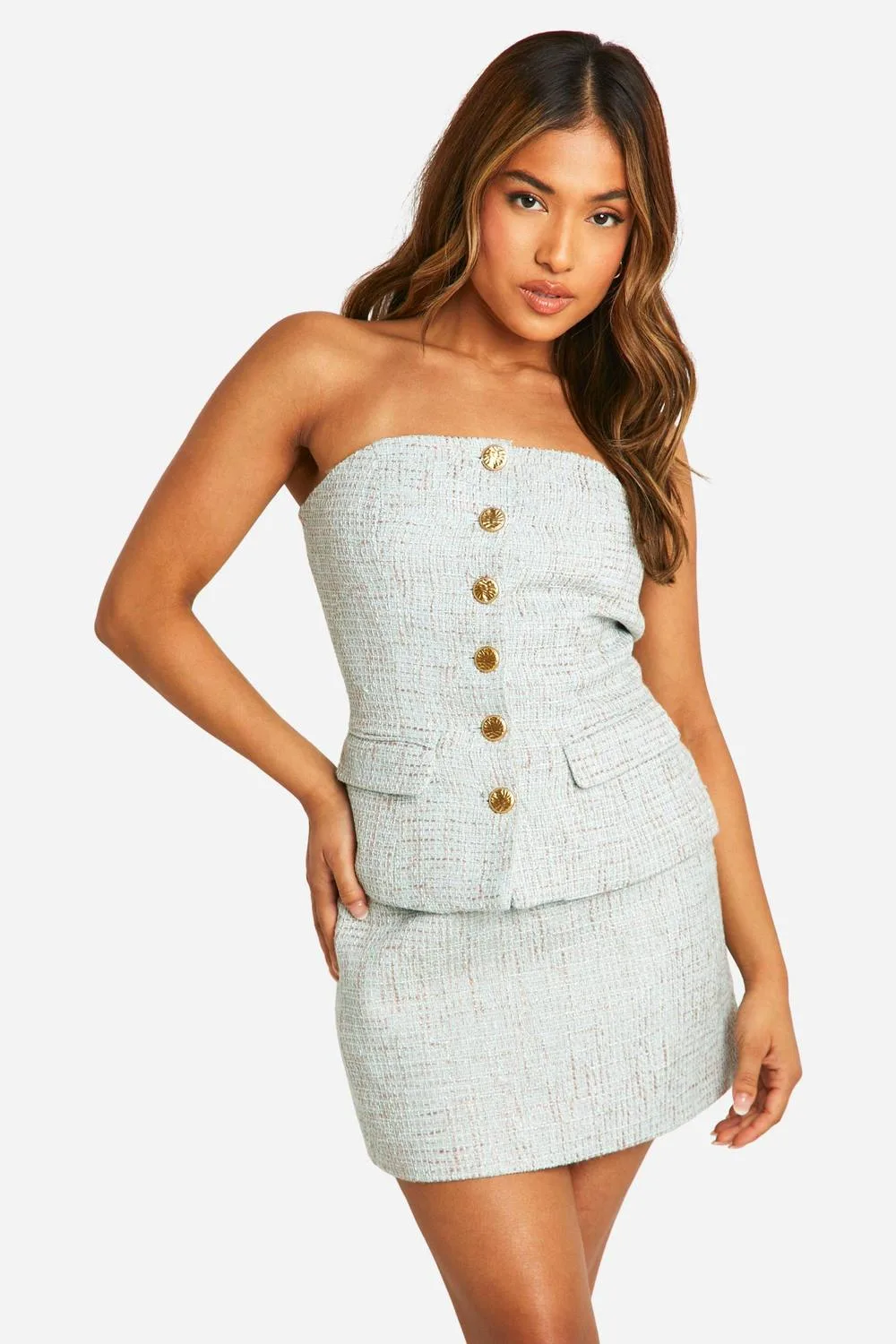 Boucle Tailored Bandeau Top by boohoo