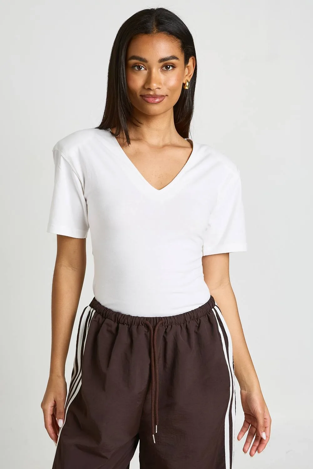 Shoulder Pad V Neck Bodysuit by boohoo