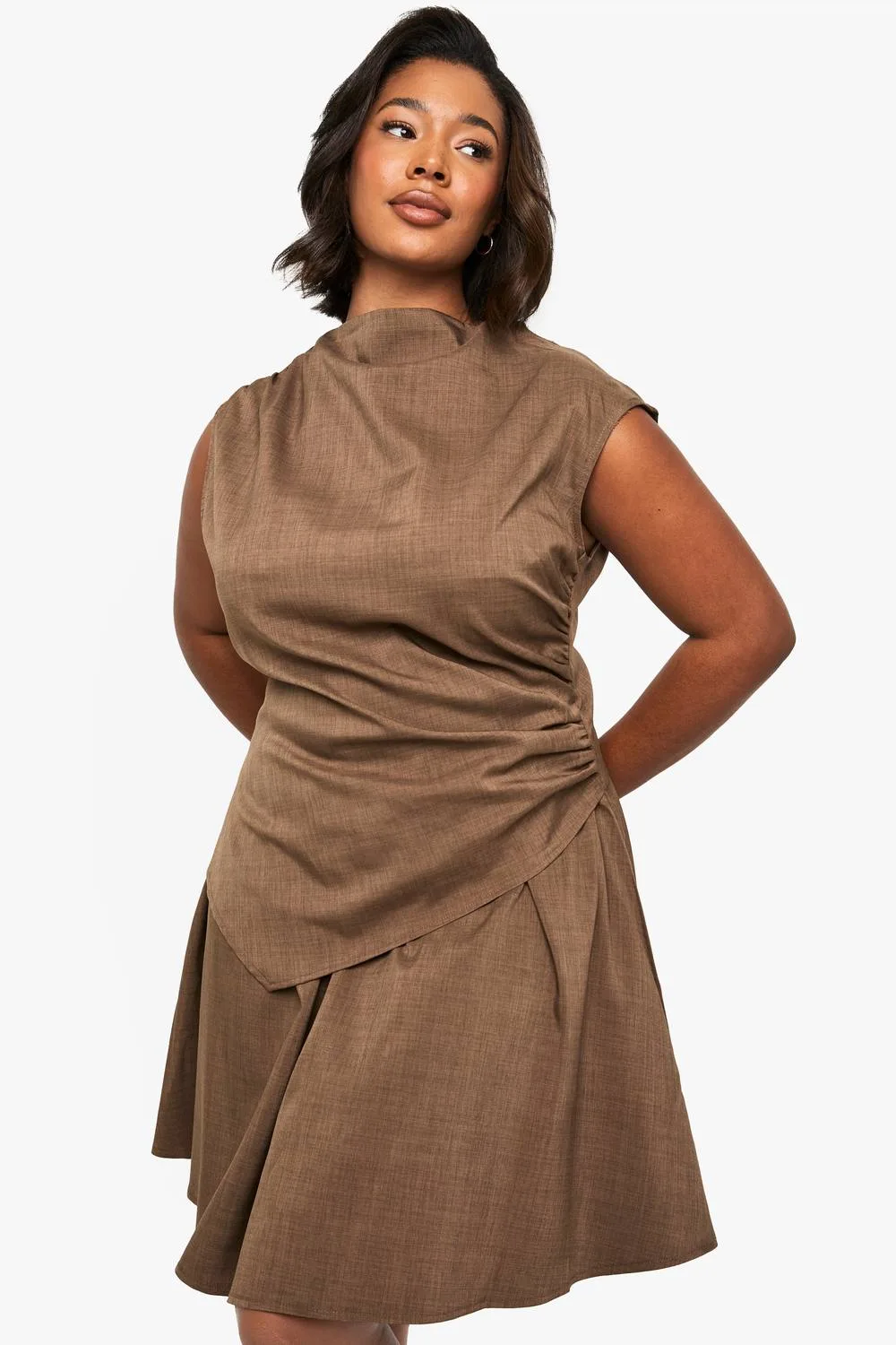 Double Layer Ruched Shoulder Skater Dress by boohoo