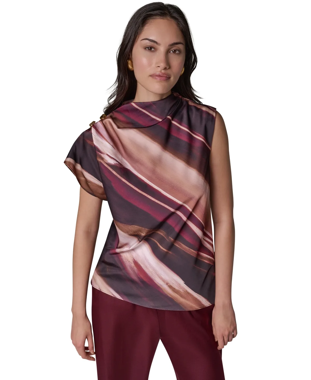 High-Neck Asymmetrical Sleeveless Blouse by Donna Karan New York
