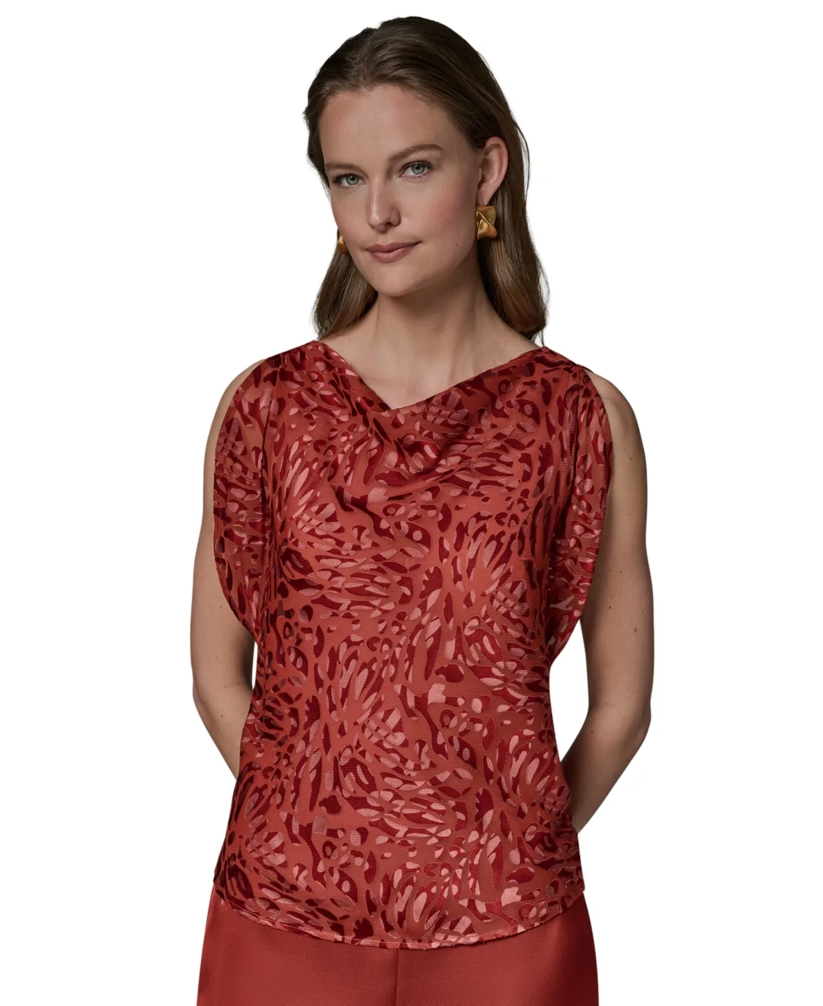 Printed Cowl Neck Top by Donna Karan New York