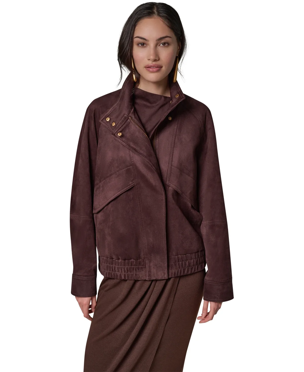 Fitted Zip-Front Faux Suede Jacket by Donna Karan New York