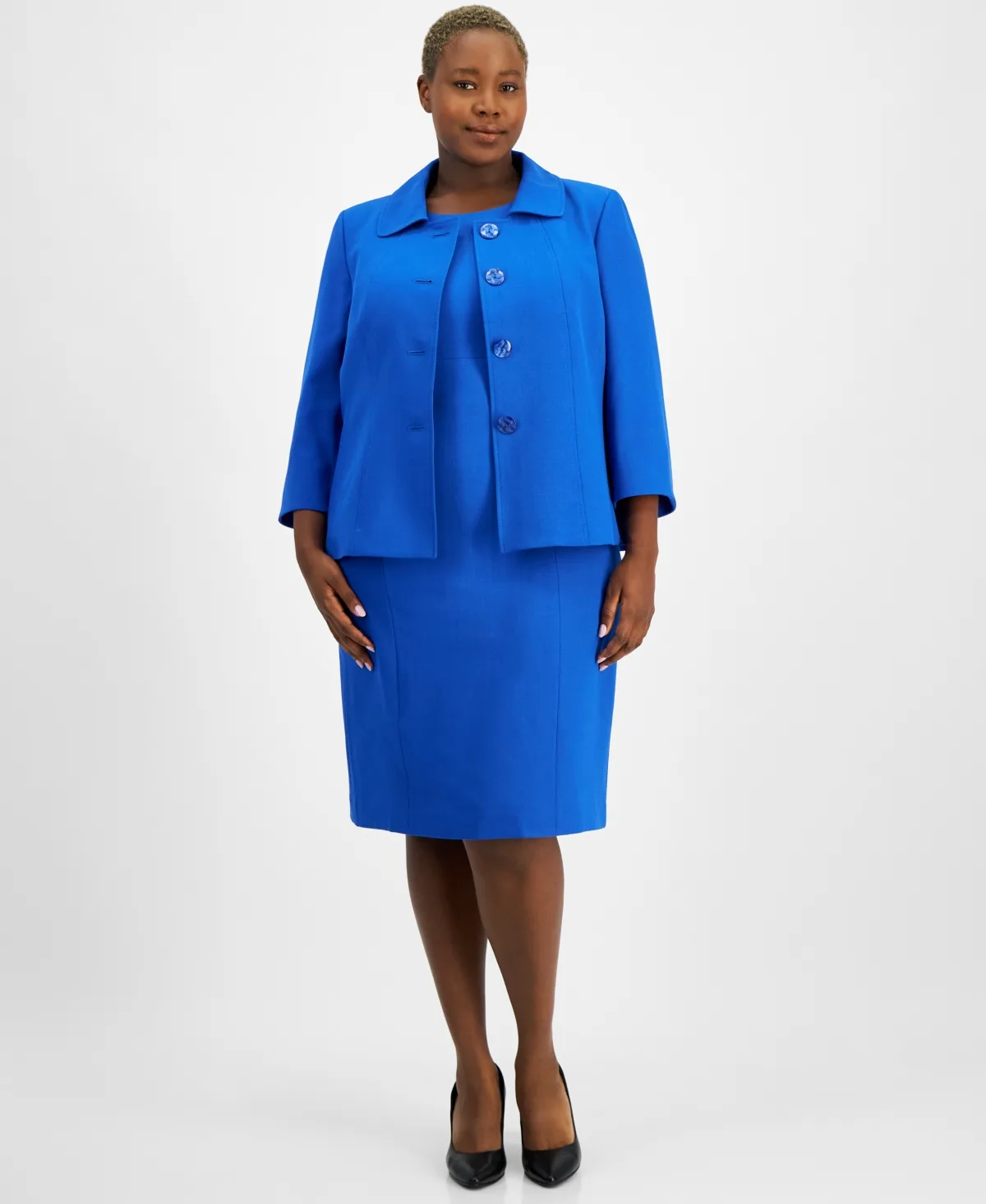 Button-Front Boxy Jacket & Sheath Dress Set by Le Suit