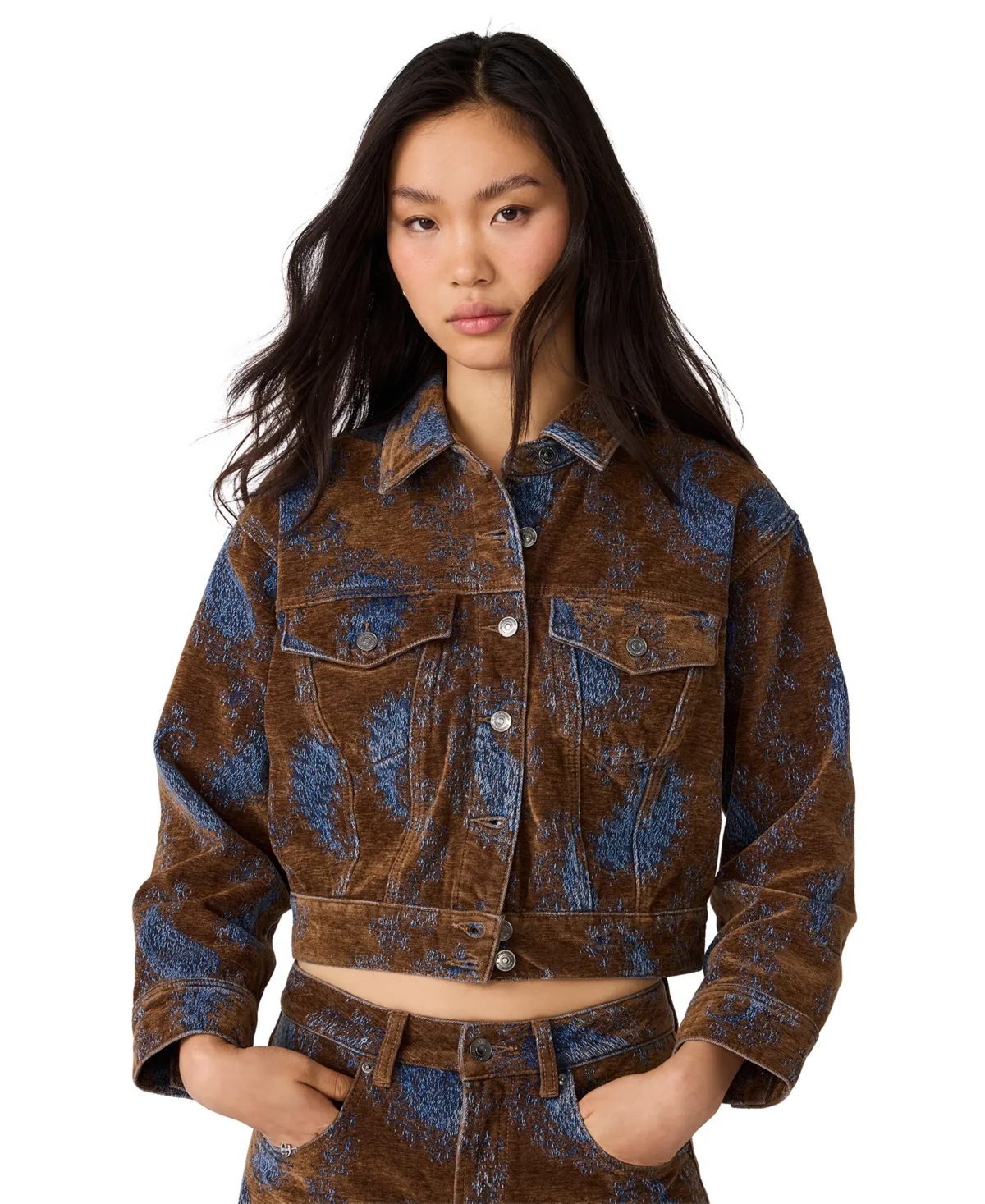 Dove Paisley-Print Cropped Corduroy Jacket