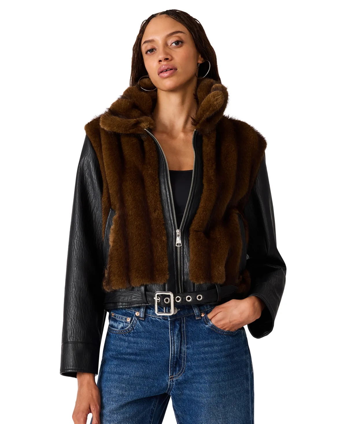 Ryland Moto Mixed-Media Faux-Fur Jacket by Steve Madden