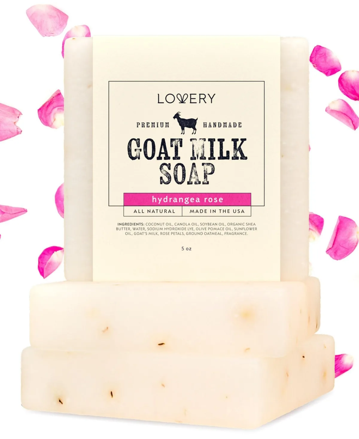 Handmade Goat Milk Soap Bars with Shea Butter - 3Pack Hydrangea Rose Scent Made in Usa by Lovery