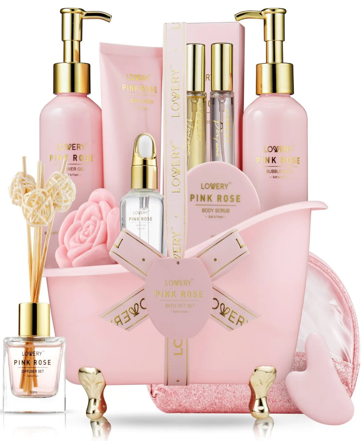 19-Pieces Pink Rose Relaxing Luxury Spa Gift Set by Lovery