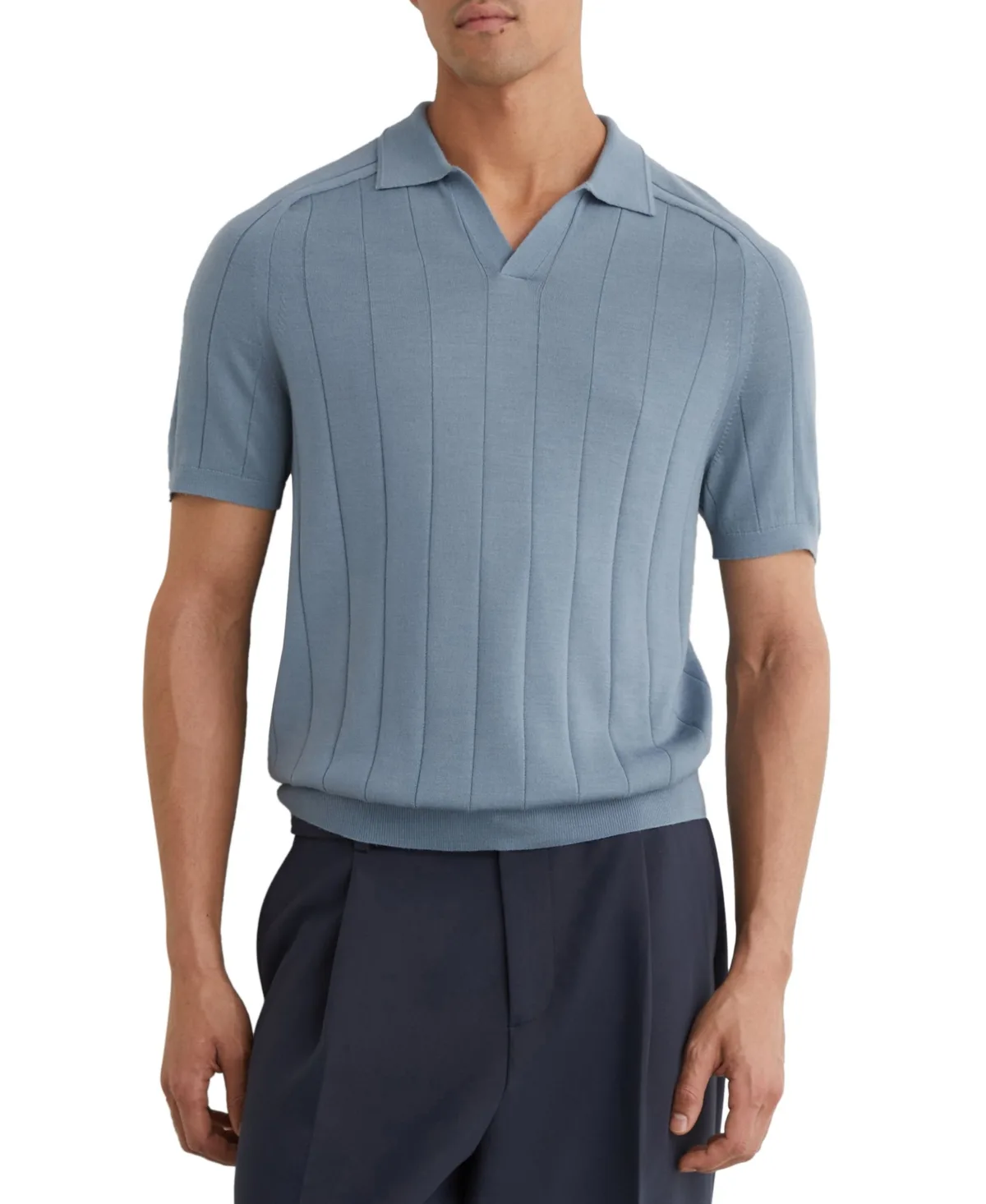 Chelmsford Open Collar Wide Rib Merino Wool Jumper Polo Shirt by Reiss