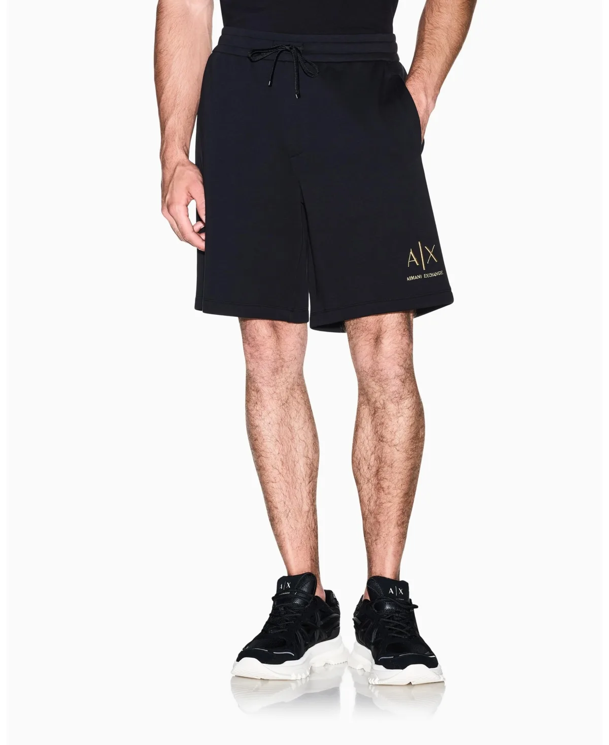 Black and Gold Bonded Cotton Short by A|x Armani Exchange