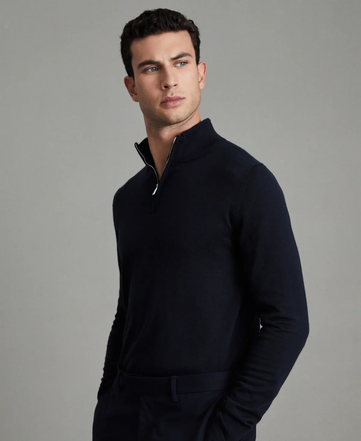 Merino Wool Half-Zip Funnel Neck Sweater by Reiss