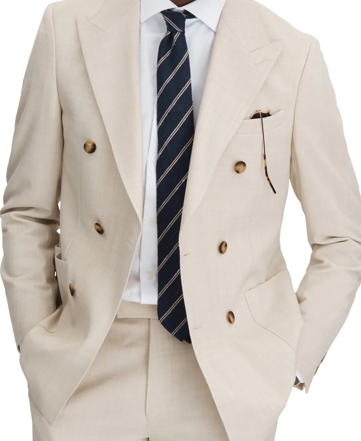 Double Breasted Slim Fit Suit Blazer - Stone by Reiss