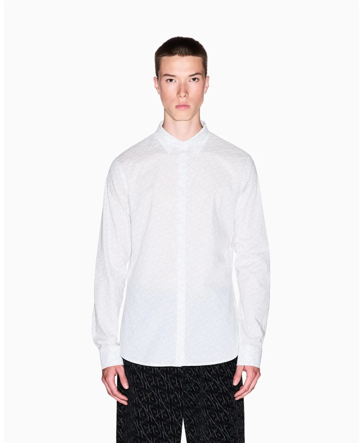 Long Sleeve Poplin Allover Logo Woven Shirt by A|x Armani Exchange