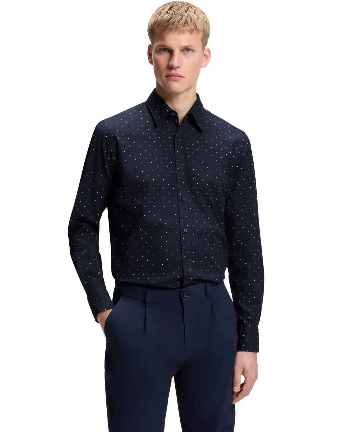 Stretch-Cotton Dobby Regular-Fit Dress Shirt by Hugo Boss