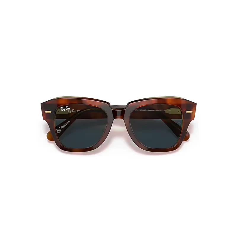 State Street @collection Sunglasses Havana on Transparent Beige Frame Blue Lenses by Ray-Ban