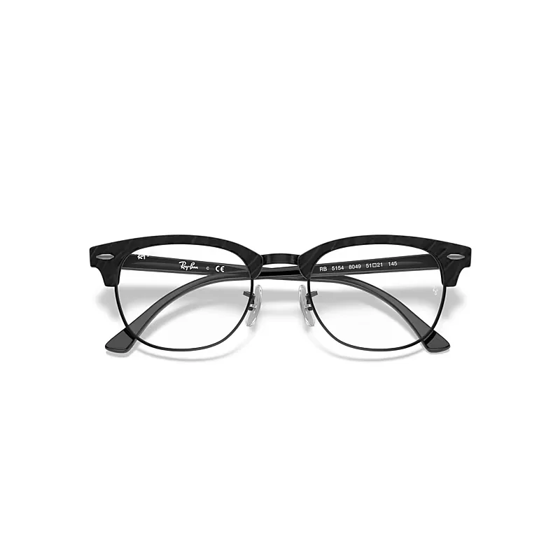Clubmaster Marble Optics Eyeglasses Wrinkled Black Frame Clear Lenses by Ray-Ban