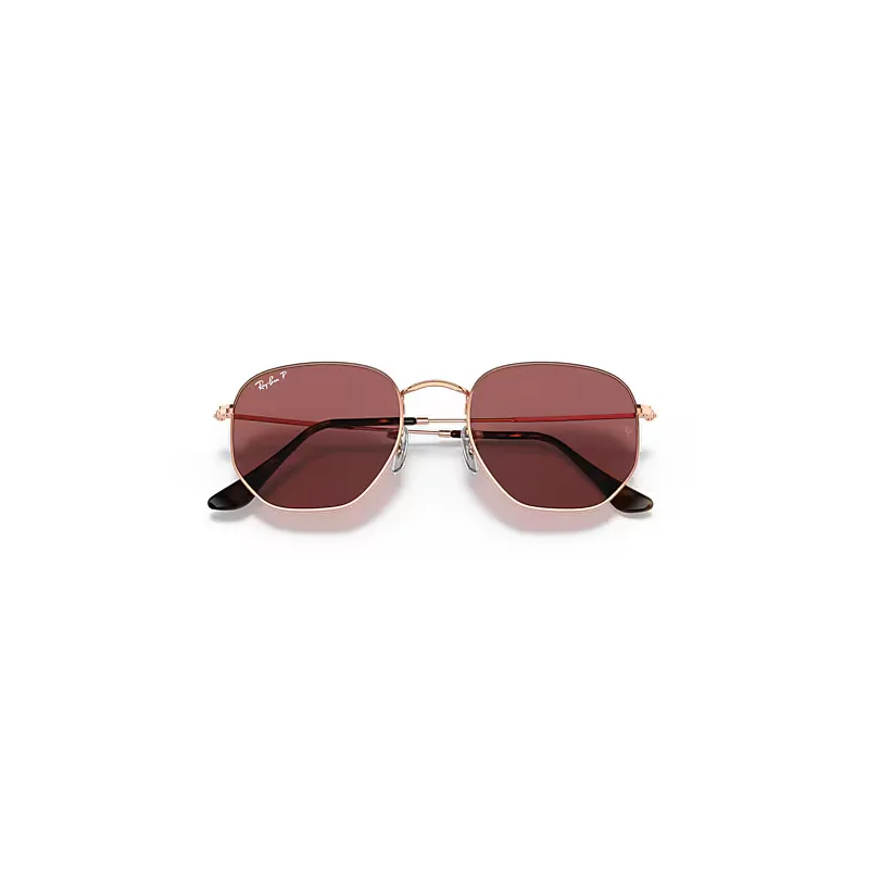 Hexagonal Flat Lenses Sunglasses Rose Gold Frame Violet Lenses Polarized by Ray-Ban