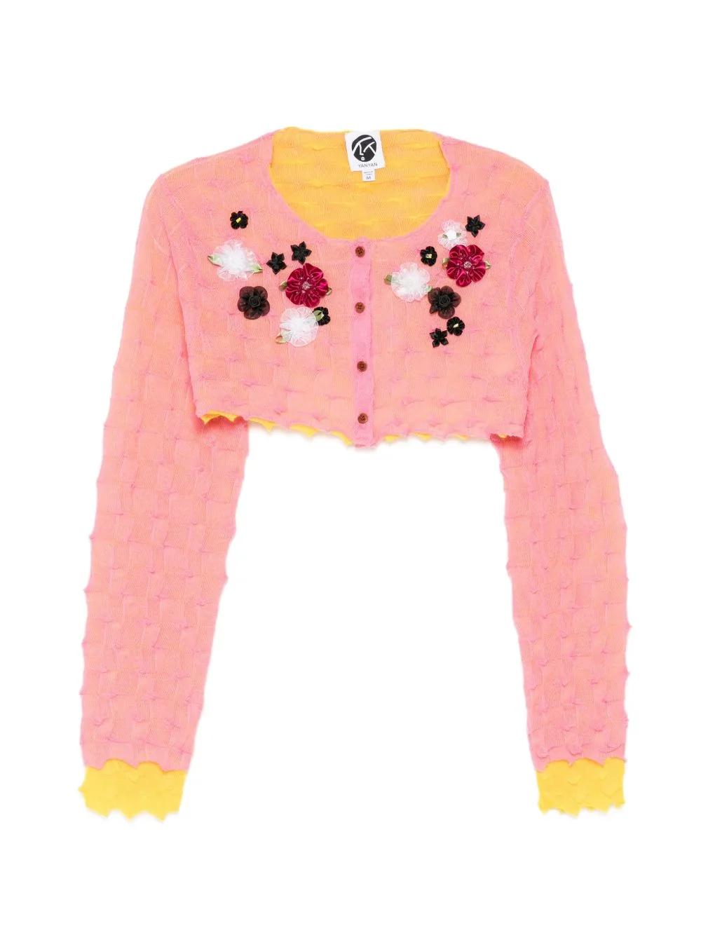Crop Floral Appliqué Cardigan by YANYAN KNITS