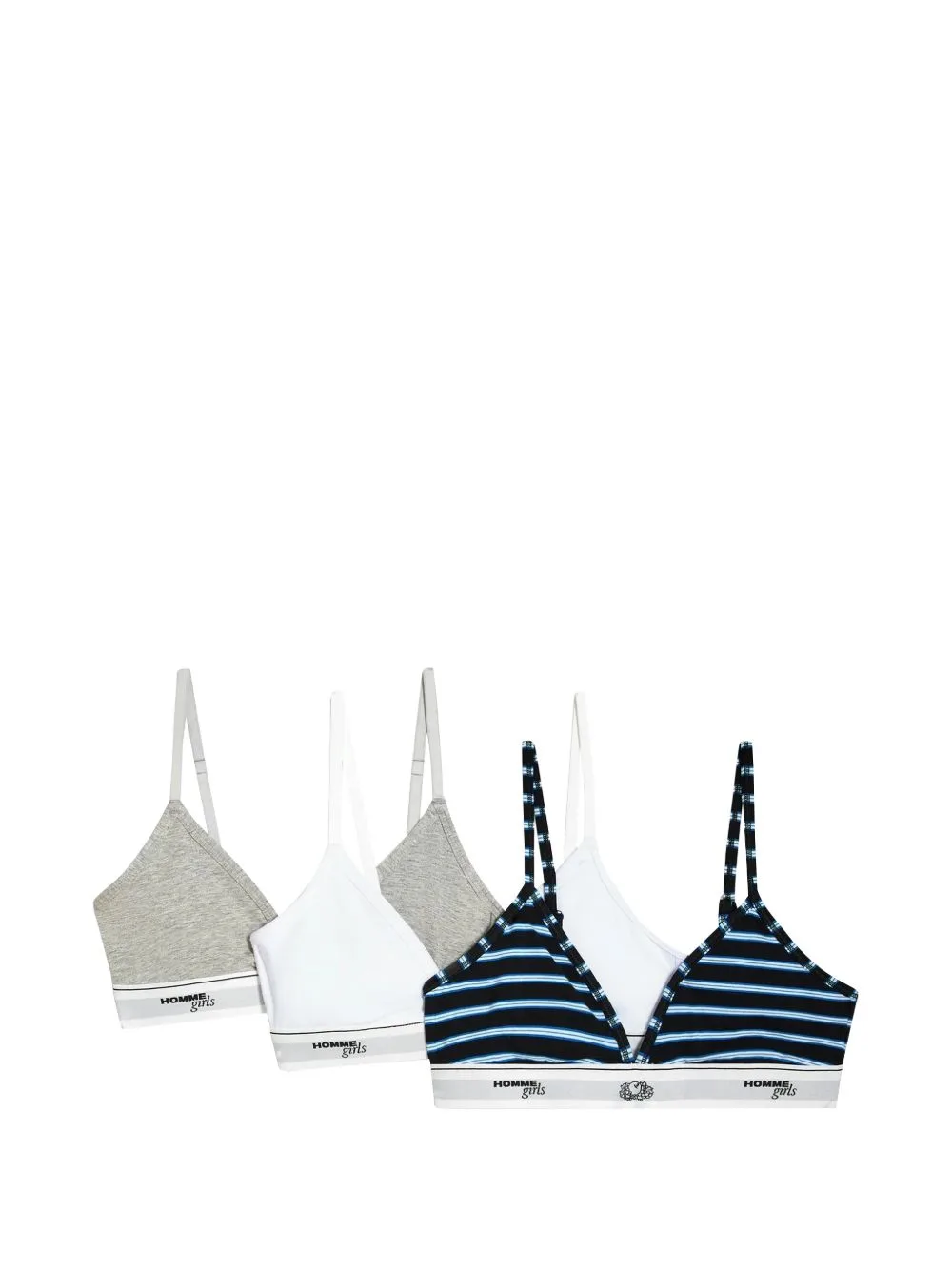 HommeGirls x Fruit of the Loom Logo-Underband Triangle Bralettes (set of Three) by HommeGirls