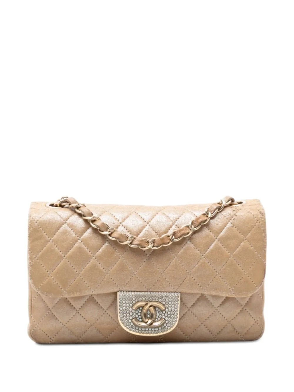 2014-2015 Small Quilted Iridescent Lambskin Pearl CC Crystal Flap Crossbody Bag by CHANEL Pre-Owned