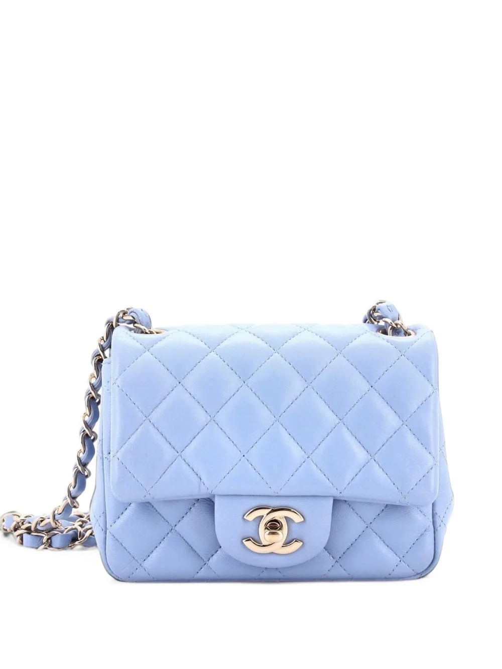 Square Classic Single Flap Bag Quilted Lambskin Mini Crossbody Bag by CHANEL Pre-Owned