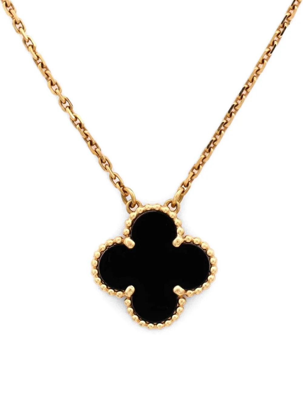 Vintage Alhambra Pendant 18K Yellow Gold and Onyx Necklace by Van Cleef & Arpels Pre-Owned