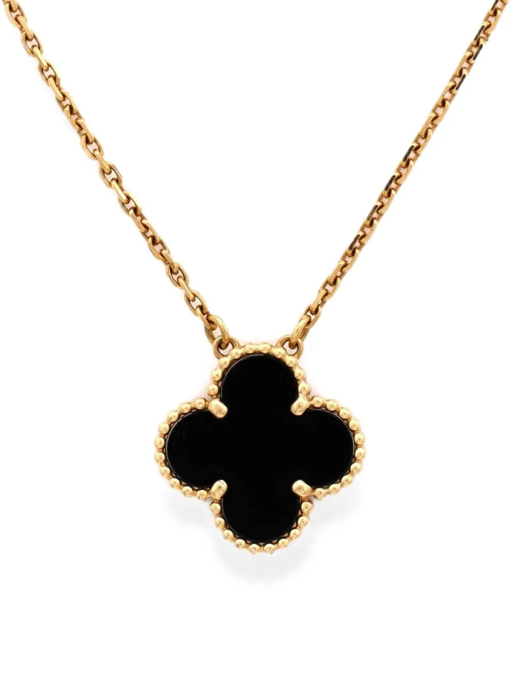 Vintage Alhambra Pendant 18K Yellow Gold and Onyx Necklace